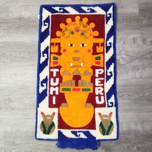 VTG Tumi Peru Artisan Tapestry Wall Hanging Rug Colorful Alpaca Wool Handcrafted